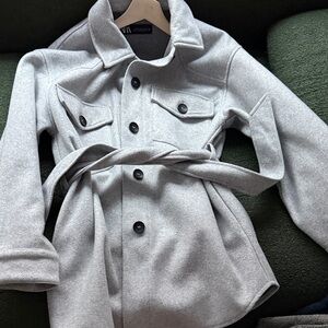 Zara Light Gray Pea Coat with Belt